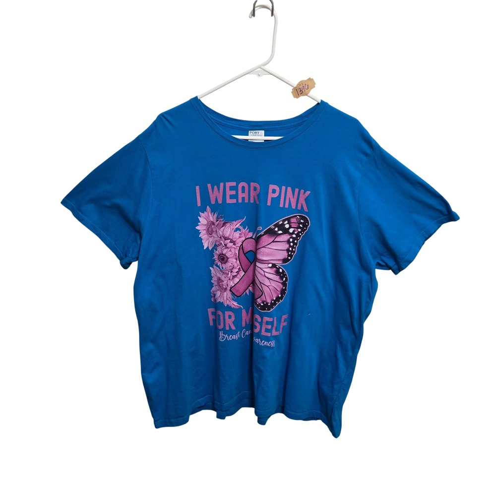 Port & Company Womens 3XL Blue Breast Cancer Awareness Butterfly T-Shirt Graphic